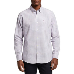 IZOD Plaid Dress Shirt Men L Purple Long Sleeve Button Down Business Casual